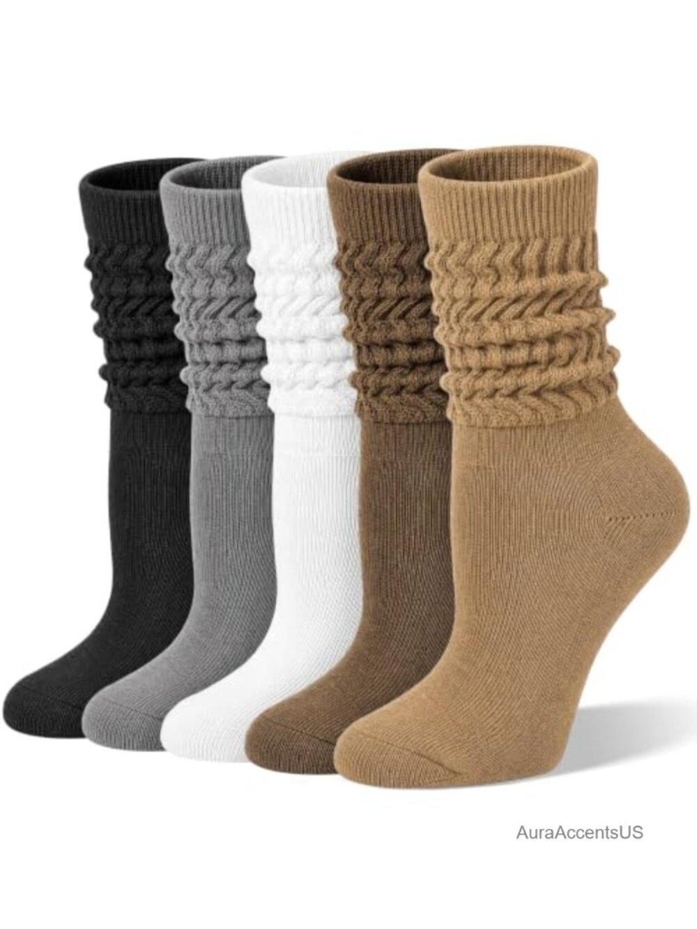 Slouch Socks for Women Cotton Blend Crew Boot Scrunch Mid-Calf 5 Pairs